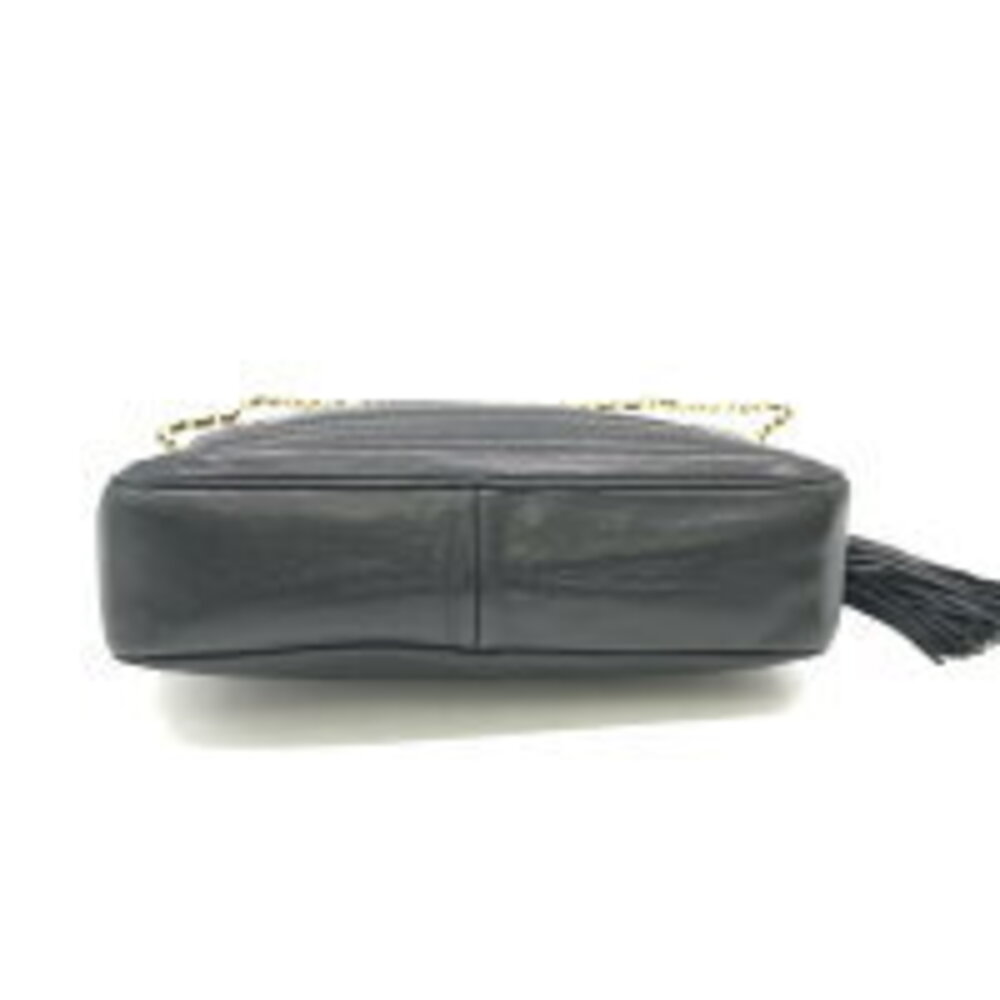 Chanel Lambskin Mark Style Chain Leather Bag Fringe Black Tassel Coco Shoulder